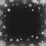 Fototapeta  - Snowflakes frame. Winter snowed border, frost snowflake and christmas cold blizzard snow greeting card vector design template