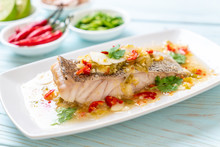 Steamed Grouper Fish Fillet With Chili Lime Sauce In Lime Dressing