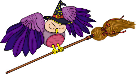 Canvas Print - Halloween owl with witch broom
