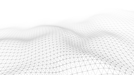 Leinwandbilder - Wave white background. Abstract white futuristic background. Wave with connecting dots and lines on dark background. Wave of particles. 3D rendering.