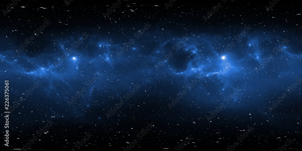 360 degree space nebula panorama, equirectangular projection, environment map. HDRI spherical panorama. Space background with nebula and stars - obrazy, fototapety, plakaty 