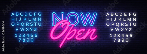 Fotomural Now Open neon text vector design template