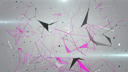 Wall Mural - Plexus of abstract gray geometrical lines with moving triangles and dots on a gray background animations.