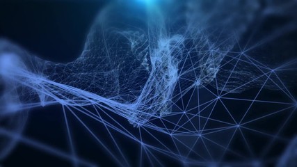 Wall Mural - plexus fantasy abstract technology and motion background. animated blue background of spinning spher