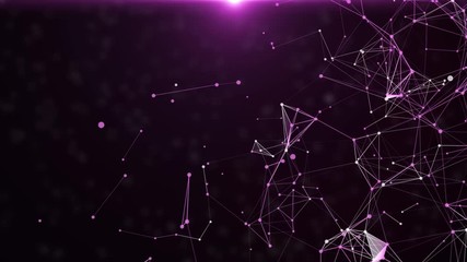 Plexus of abstract purple geometrical lines with moving triangles and dots. Loop animations.