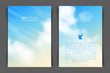 Two-sided vertical flyer of a4 format with realistic beige-blue sky and clouds. The image can be used to design a banner, poster and postcard.