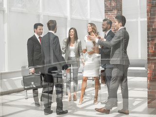 Wall Mural - group of business people standing in the Bank hall