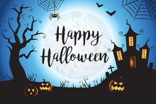 Happy Halloween Spooky Blue Vector Scene Background 1