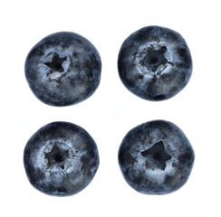  fresh blueberries isolated on white background. Top view.