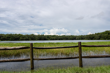 Wall Mural - rural landscape with wooden fence