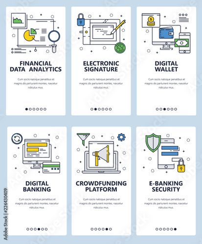 Vector Web Site Linear Art Onboarding Screens Template Digital Vector Web Site Linear Art Onboarding Screens Template Digital Banking And Online Money Transfer Finance Data Ytics Menu Banners For Website