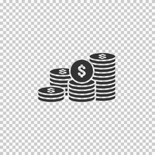 Dollar Pile Coins Icon. Gold Golden Money Stack For Profit Financing. Business Investment Growth Concept For Info Graphics, Websites, Mobile And Print Media. Flat Style Vector Illustration.