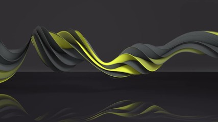 Canvas Print - Yellow and gray twisted spiral shape spinning. Computer generated seamless loop animation. Abstract geometric 3D render 4k UHD (3840x2160)
