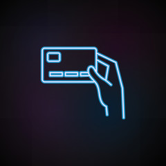 credit card user icon in neon style. One of Mobile banking collection icon can be used for UI, UX