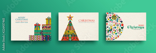 Fotomural Merry Christmas retro folk art card collection