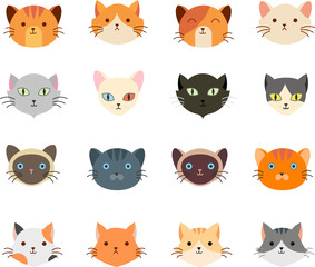 Wall Mural - Vector illustration of collection cute cat head with many face