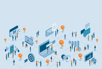Fototapete - isometric design for business digital marketing online connection concept
