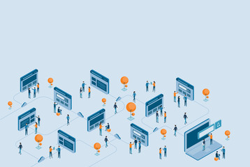 Wall Mural - : isometric web page design development and digital business online research concept