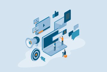 Wall Mural - isometric design for business digital marketing content online concept
