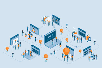 Wall Mural - isometric design business research and online education concept