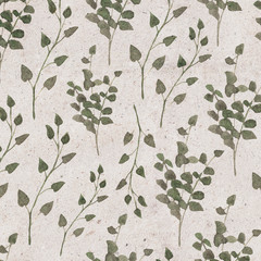 Seamless watercolor pattern with eucalyptus branches on gray textured background