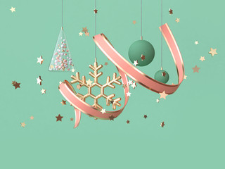 Wall Mural - abstract pink coil ribbon many object decoration floating christmas concept 3d rendering