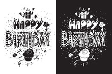 Happy Birthday Greeting Card In Black White Themes