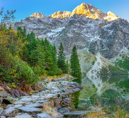 tatra national park, hiking trail around a mountain lake, hiking, poland