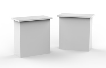 Wall Mural - White blank advertising POS POI PVC Promotion straight pop up counter booth, Retail Trade Stand, Mock Up Template on the Isolated white background, 3D illustration