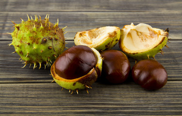 Sticker - chestnuts on a wooden table