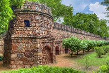 External Fort Wall Of The Tomb Of Sikandar Shah At Lodi Gardens Or Lodhi Gardens Mausoleums In New Delhi, India.