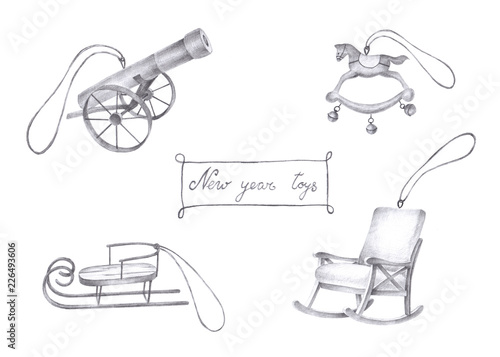 toys pencil drawing
