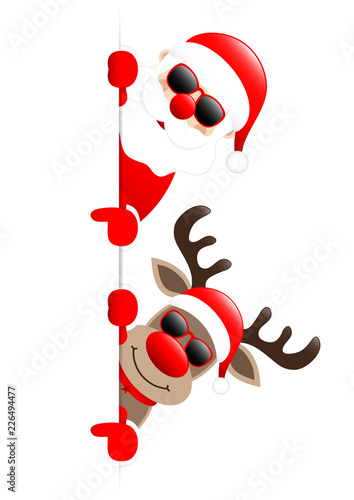Foto-Schiebegardine ohne Schienensystem - Santa & Rudolph On Top Sunglasses Red Star Banner Showing (von Jan Engel)