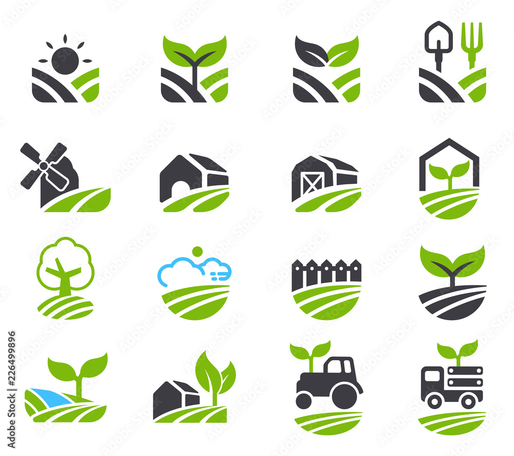 Green fields icon. Agricultural non-chemical farming and friendly environment. - obrazy, fototapety, plakaty 