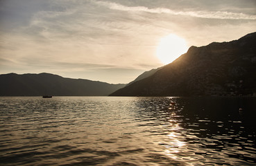 Wall Mural - Sunset in the Bay of Kotor. Montenegro. 