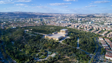 Wall Mural - Aerial view of Ataturk Mausoleum, Anitkabir, monumental tomb of Mustafa Kemal Ataturk, first president of Turkey in Ankara, Tomb of modern Turkey's founder lies here.