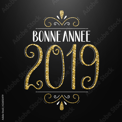 Carte Bonne Annee 2019 En Or Et Blanc Sur Fond Noir Acheter Ce