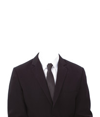 Wall Mural - Man Suit Without Head on White Background.