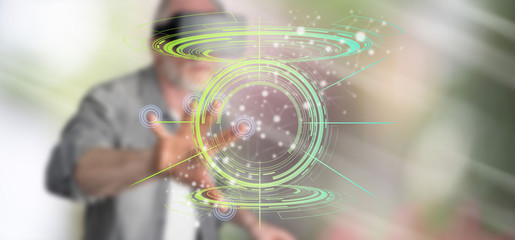 Wall Mural - Man touching a technology concept