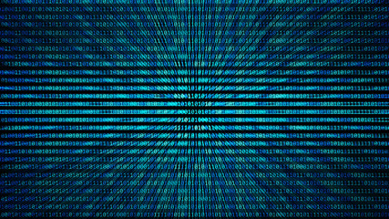 01 or binary code number pattern texture on the computer in digital data technology concept on black background. Hacker screen display. 3d illustration
