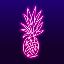 Continuous Line Drawing Of Pineapple Concept Of Fruit Vector Illustration. Vector Neon Sign