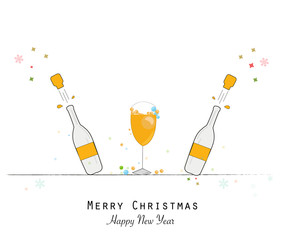 Wall Mural - Champagne bottle and glasses. Happy new year and merry christmas greeting card