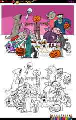 Wall Mural - spooky Halloween cartoon characters coloring book