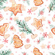 Pattern with watercolor New Year sweets.