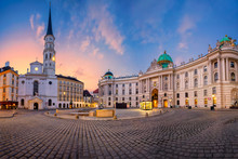 Vienna, Austria. Cityscape Image Of Vienna, Austria With St. Michael's Church And Located At St. Michael Square During Sunrise.  