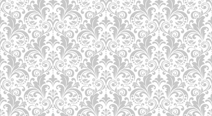 wallpaper in the style of baroque. seamless vector background. white and grey floral ornament. graph