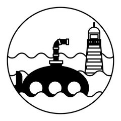 Sticker - submarine and lighthouse maritime transport