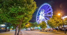 Downtown Atlanta Ferris Wheel At Night Timelapse. A Night Timelapse Of The Ferris Wheel In Downtown Atlanta And Street