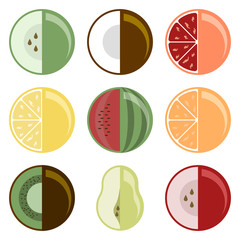 Wall Mural - Fruit collection. Set of nine different species. Special style. Vector illustration on white background
