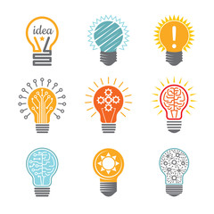 Wall Mural - ideas bulb symbols. creative tech innovation electrical icon for business logotype vector colorful v